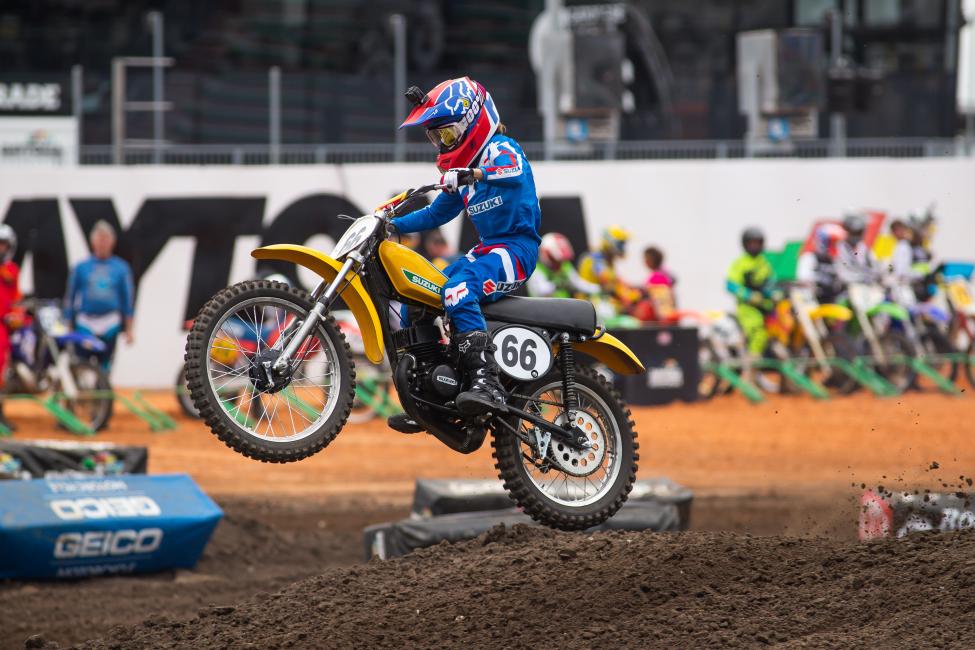 Casey Cochran flies to second place in the Vintage 125 class.